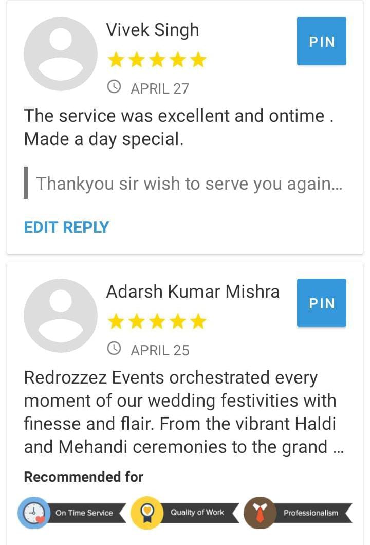 Redrozzez events testimonials event planner